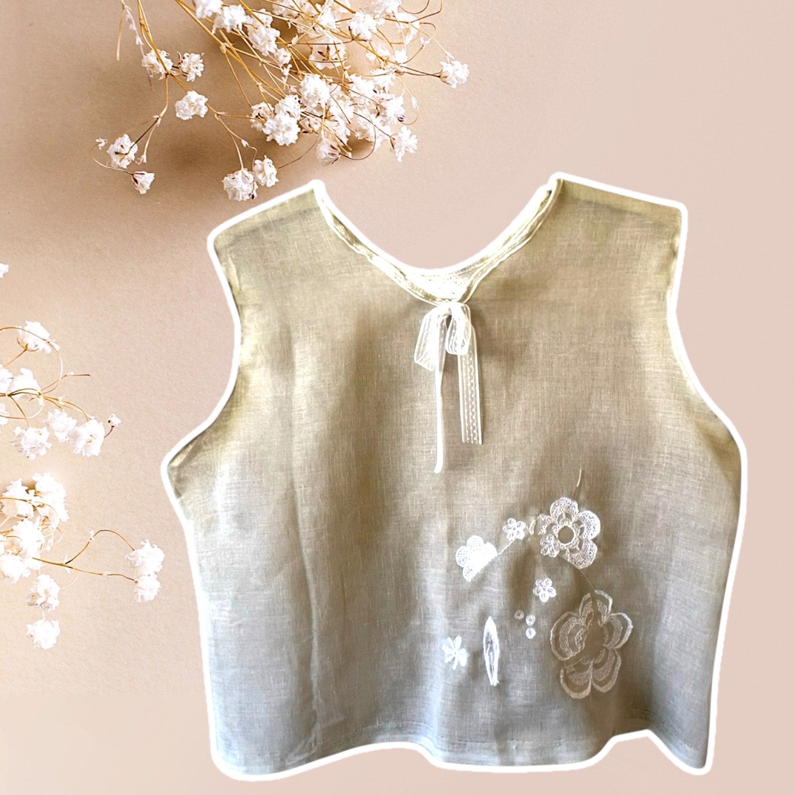 Linen Blossom Embroidered Top