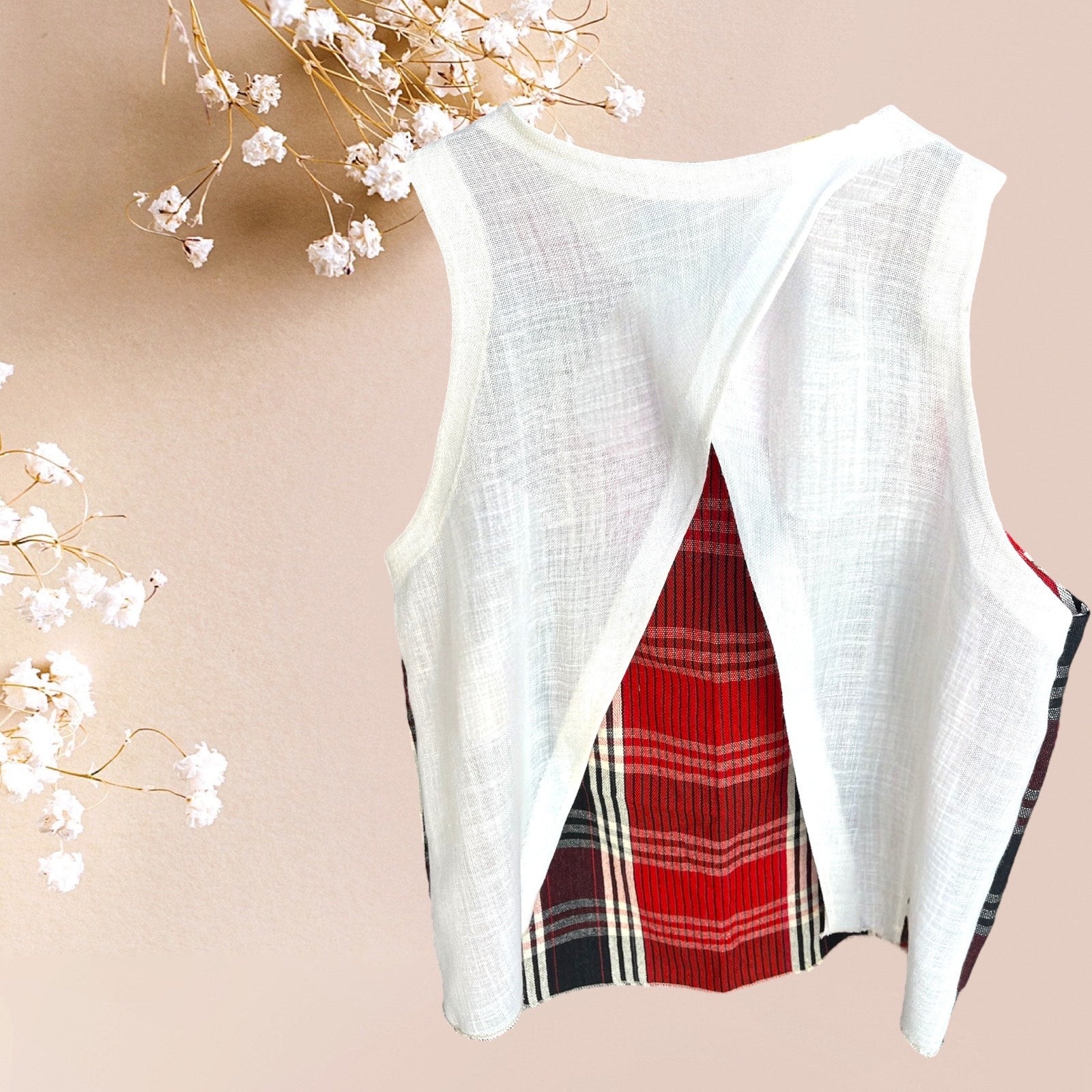 Crisscross Back Plaid Top